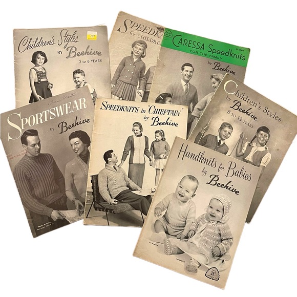 (9) Lot of 7pcs Vintage Beehive 1950s Knitting books baby family child - Picture 1 of 6